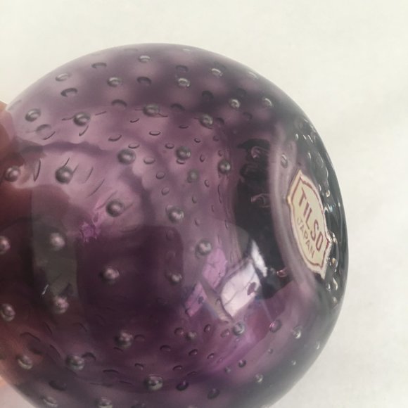 Vintage Tilso Perfume Bottle Amethyst Controlled Bubble Art Glass Brass Japan - Picture 8 of 8